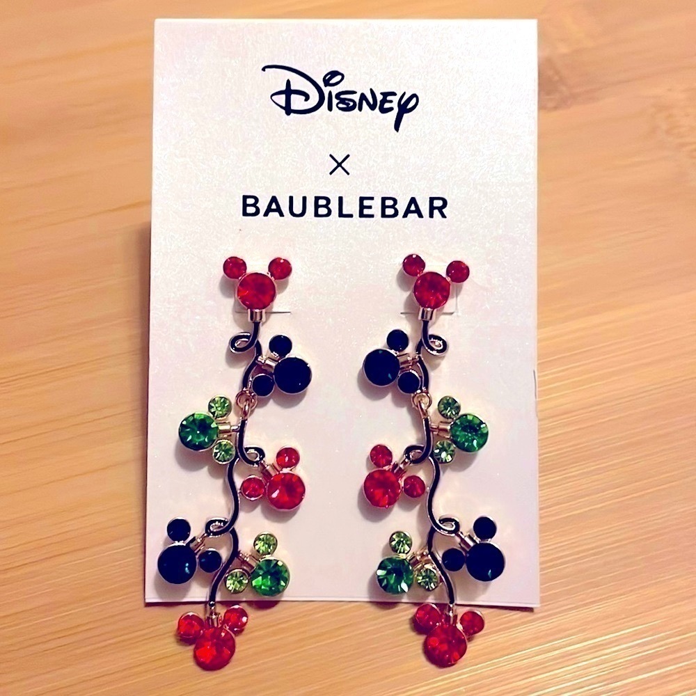 Brand New BaubleBar Disney Mickey Mouse Christmas Lights Drop Red Green Earrings